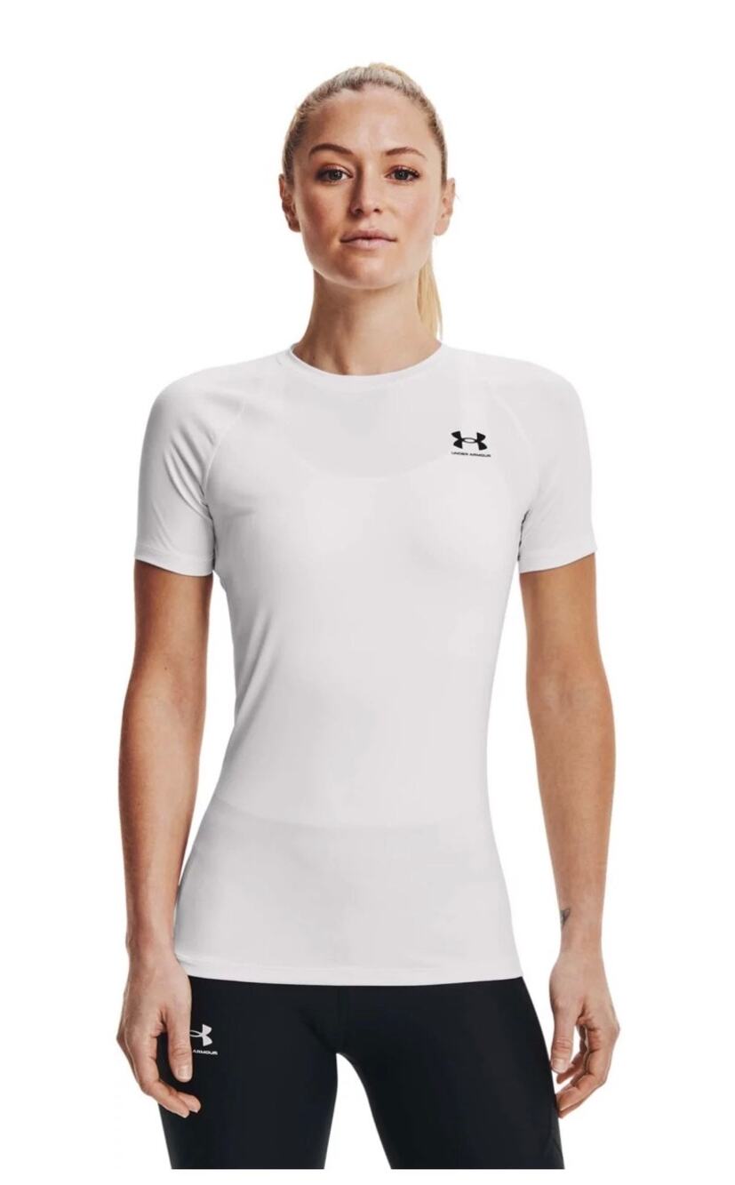 Under Armour HeatGear Compression Short Sleeve Performance Top White Women’s Sm - Picture 1 of 15